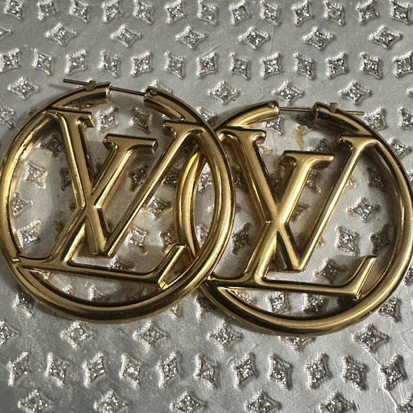 Louis Vuitton Jewelry - Louis Vuitton Gold Logo Hoop Earrings